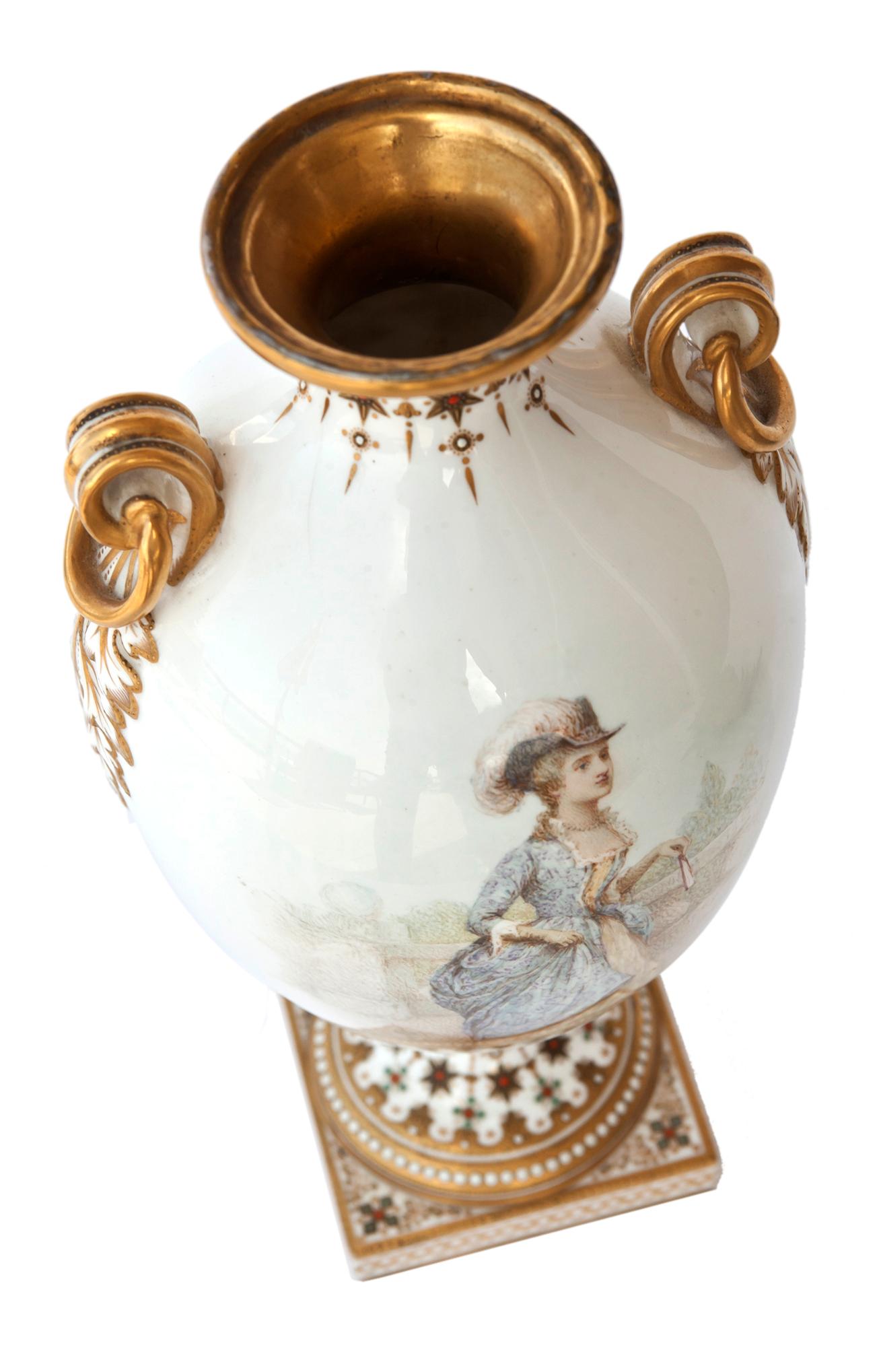 Neoclassical Style Hand painted European Porcelain Urns, a pair 1