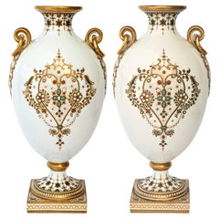 Neoclassical Style Hand painted European Porcelain Urns, a pair