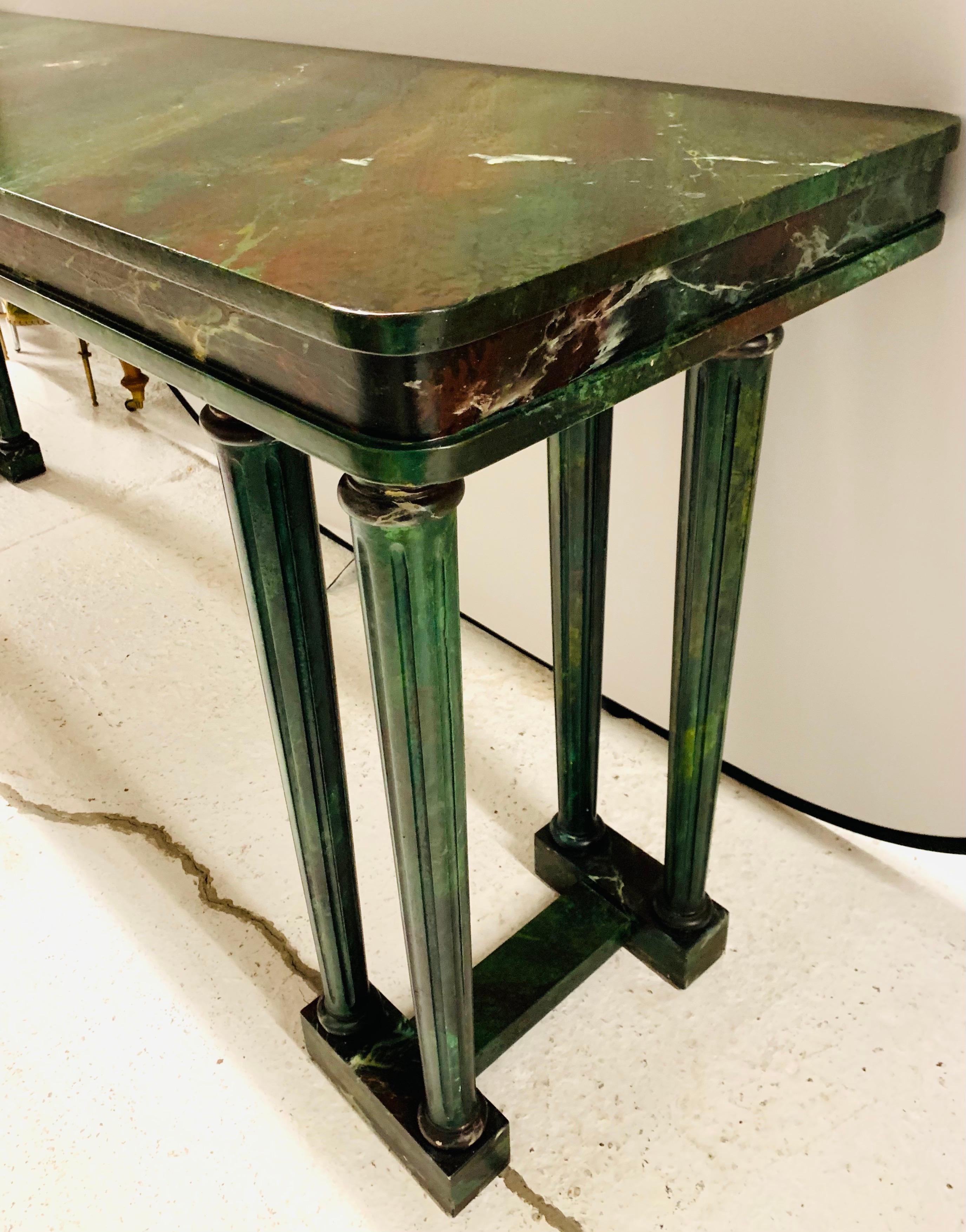 Neoclassical Style Hand Painted Faux Green Marble Console Table In Good Condition In West Hartford, CT