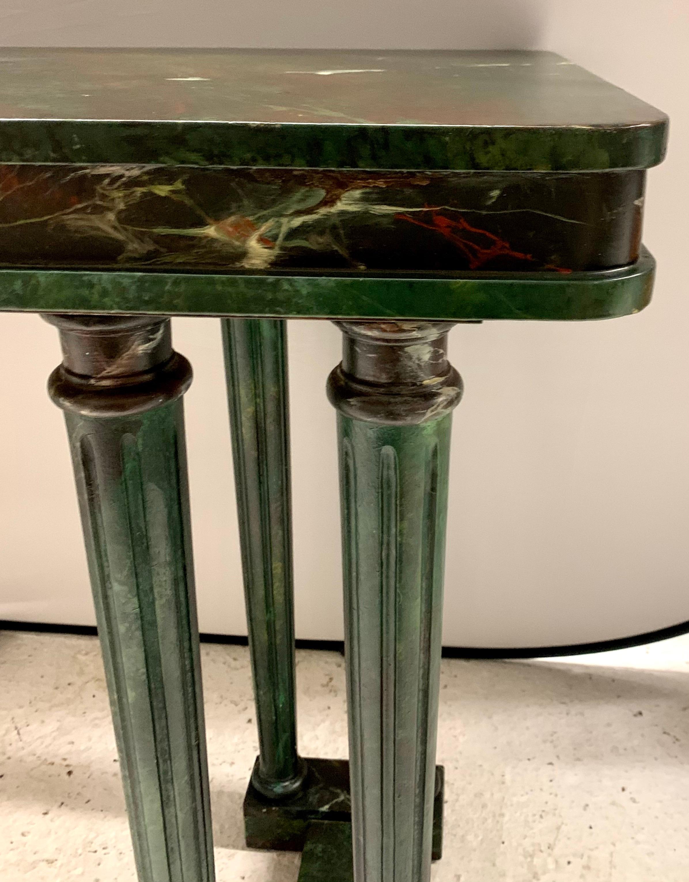 Wood Neoclassical Style Hand Painted Faux Green Marble Console Table