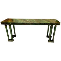 Neoclassical Style Hand Painted Faux Green Marble Console Table