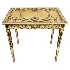 Neoclassical Style Hand-Painted Side Table with Laurel Wreath, Greek Key Motif