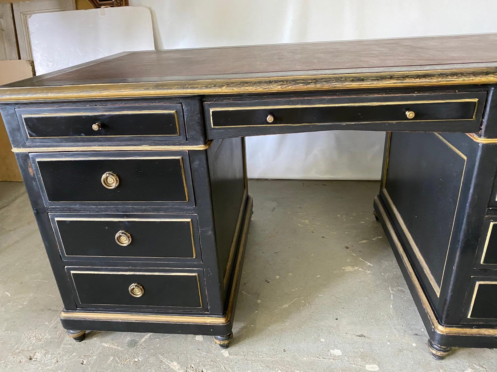 French Neoclassical Style Hand Painted Twin Pedestal Partners Desk For Sale