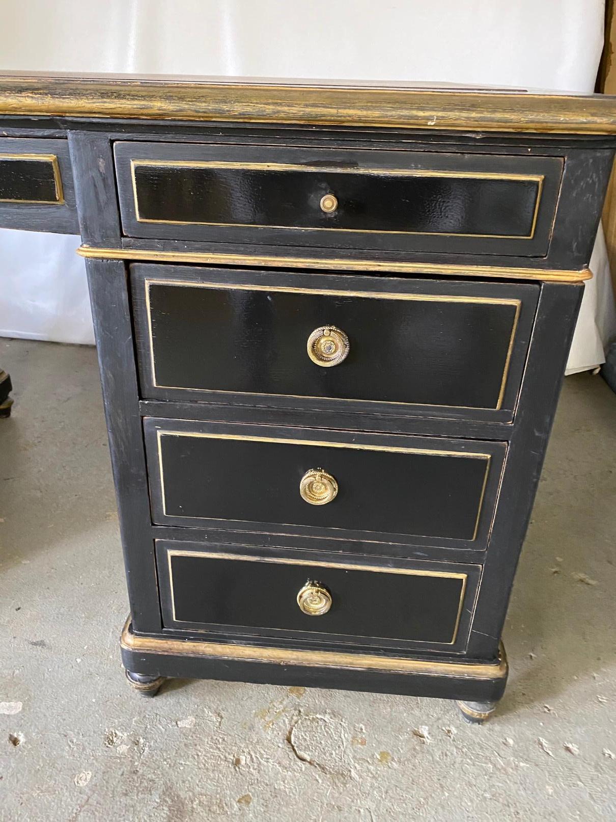 Neoclassical Style Hand Painted Twin Pedestal Partners Desk For Sale 3