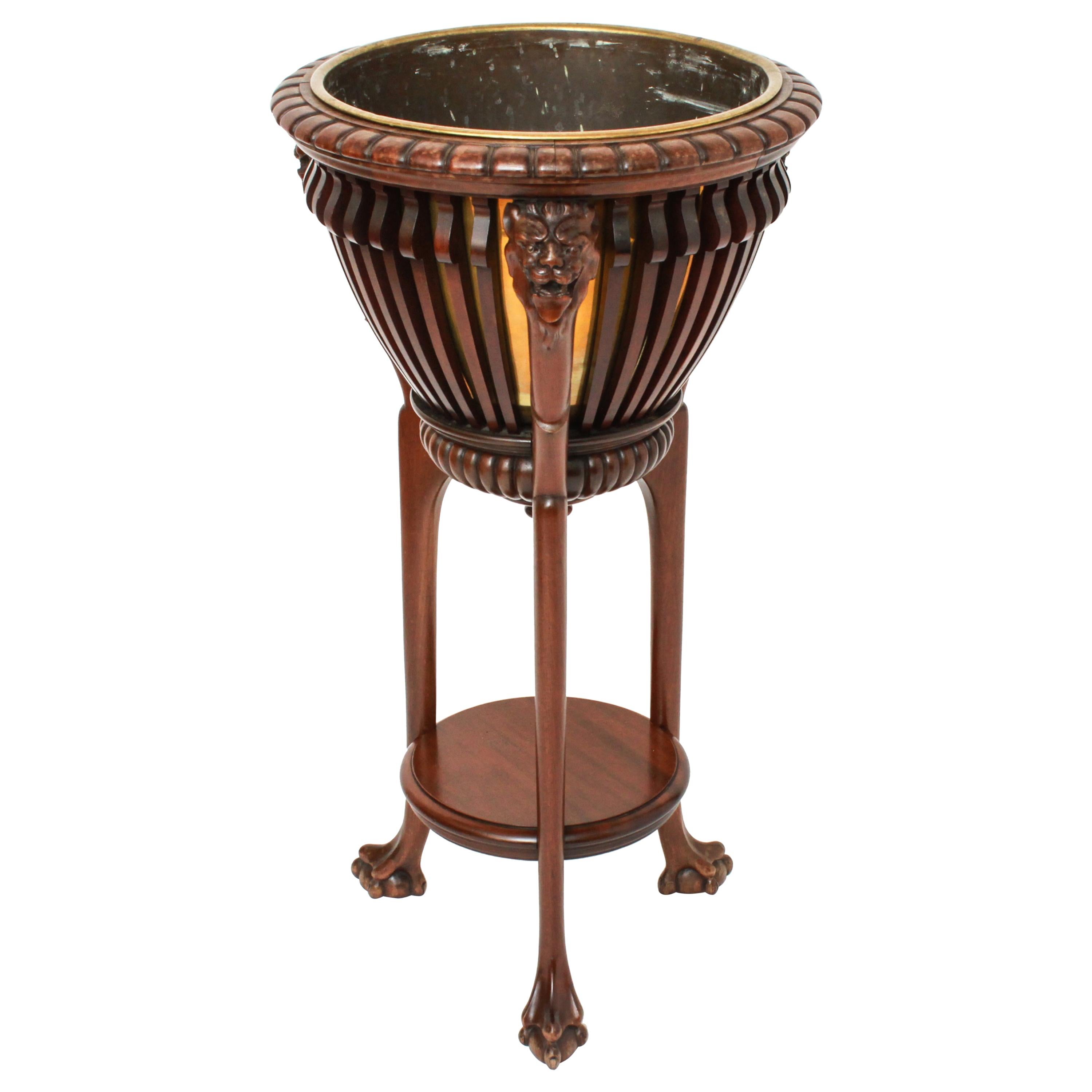 Neoclassical Style Hardwood Jardinière with Lion Motif