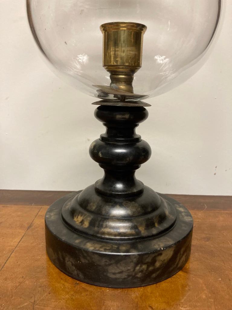 Stained Neoclassical Style Hurricane Lamp with Alabaster Base