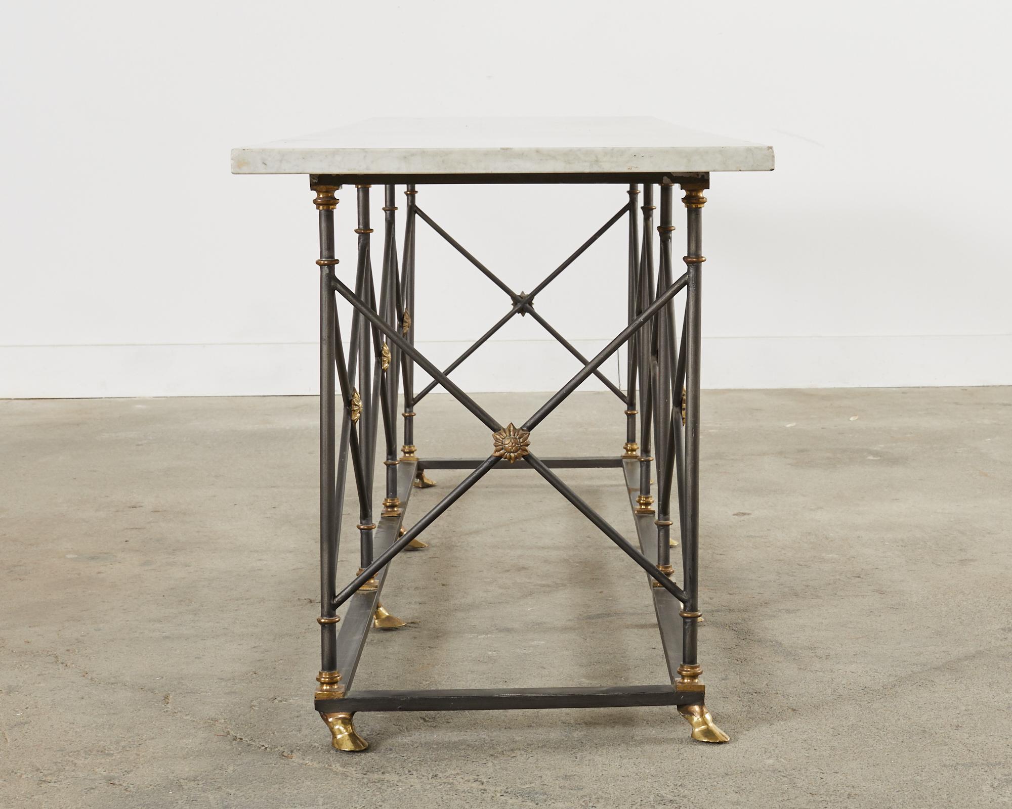 Neoclassical Style Iron Bronze Carrara Marble Top Console Table  7