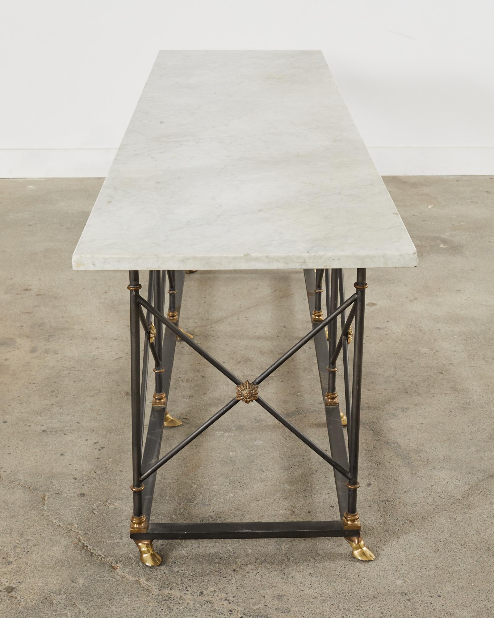 Neoclassical Style Iron Bronze Carrara Marble Top Console Table  3