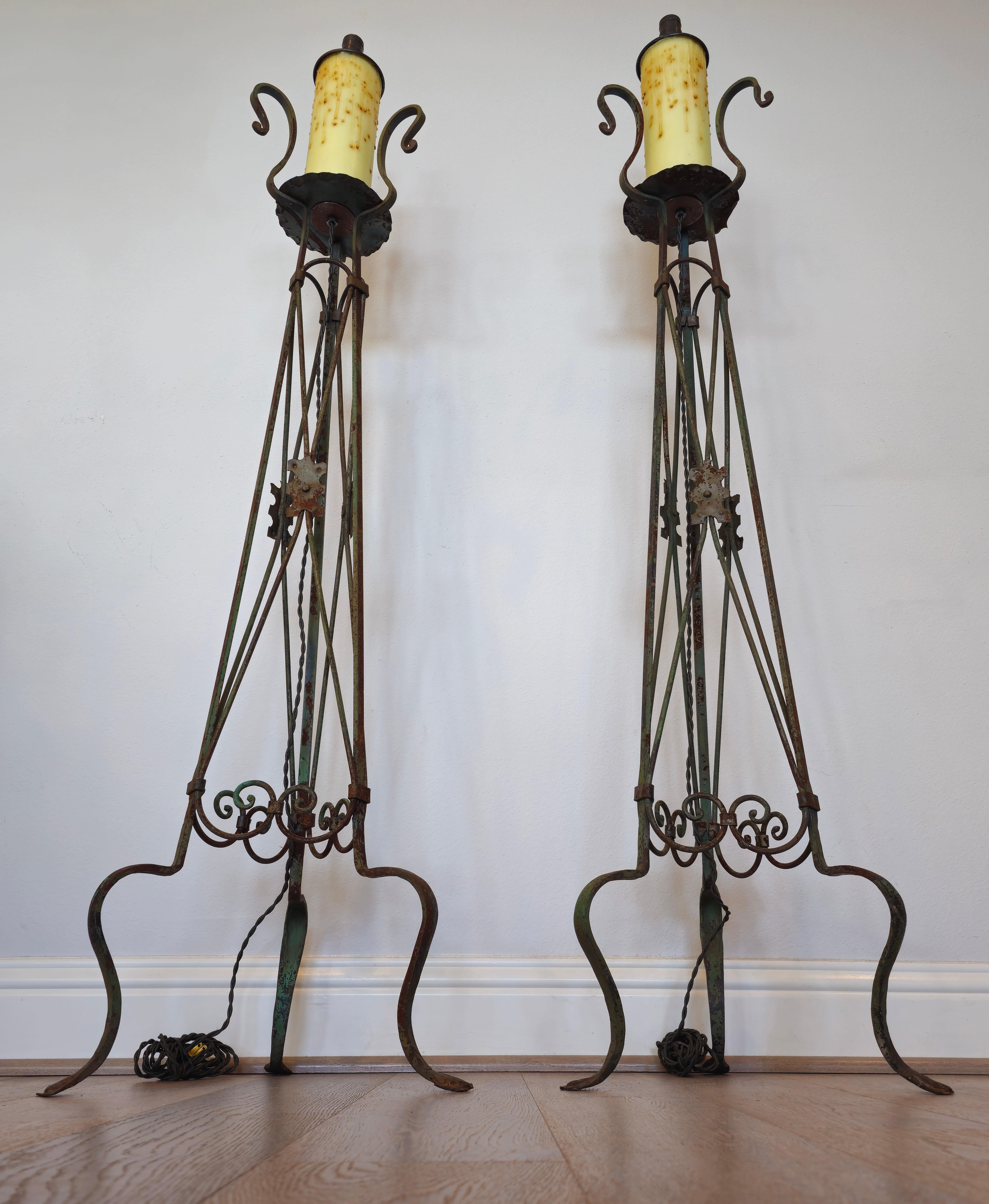 Neoclassical Style Iron Faux Candle Torchiere Floor Lamp Pair  For Sale 6