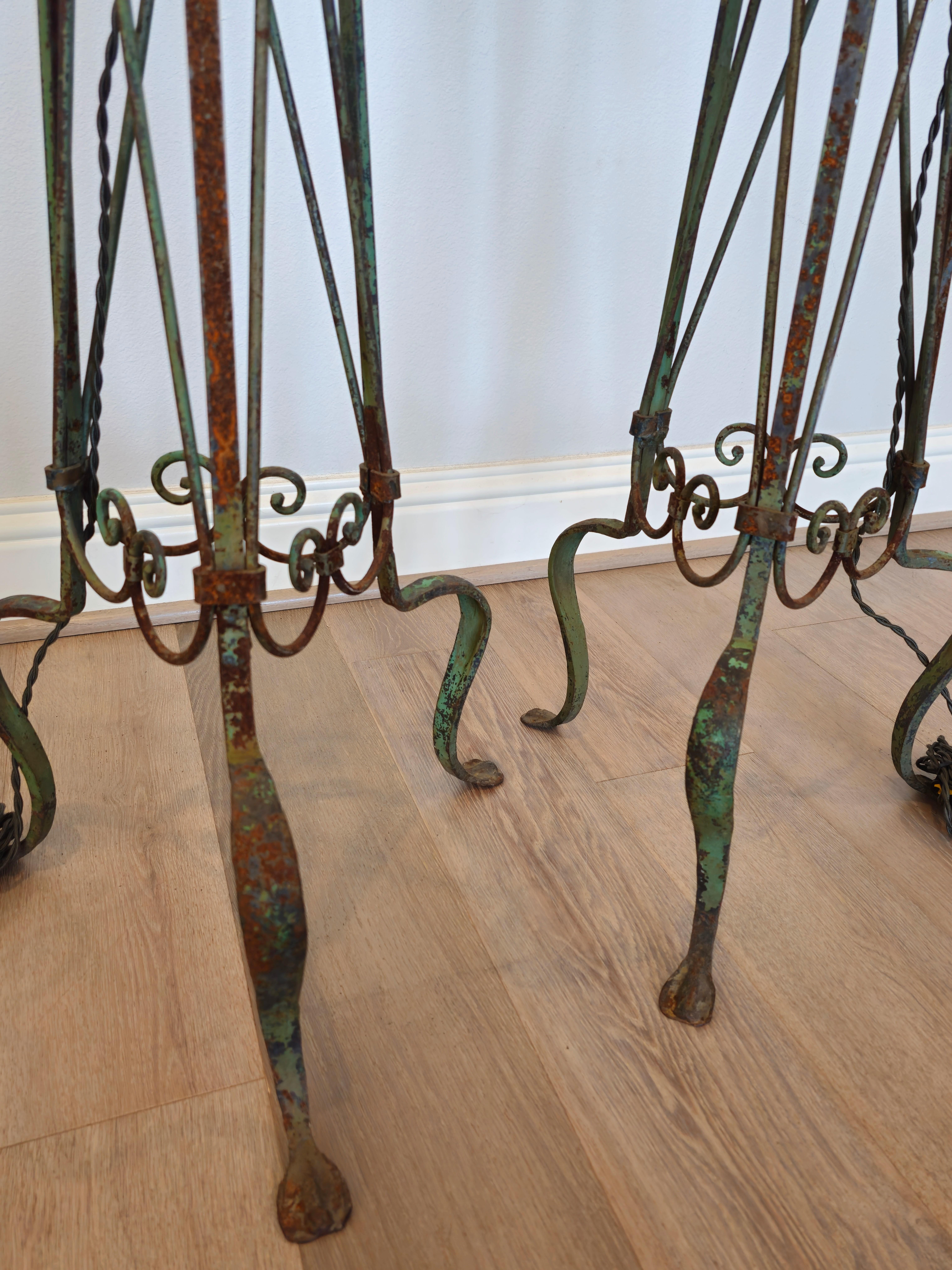20th Century Neoclassical Style Iron Faux Candle Torchiere Floor Lamp Pair  For Sale