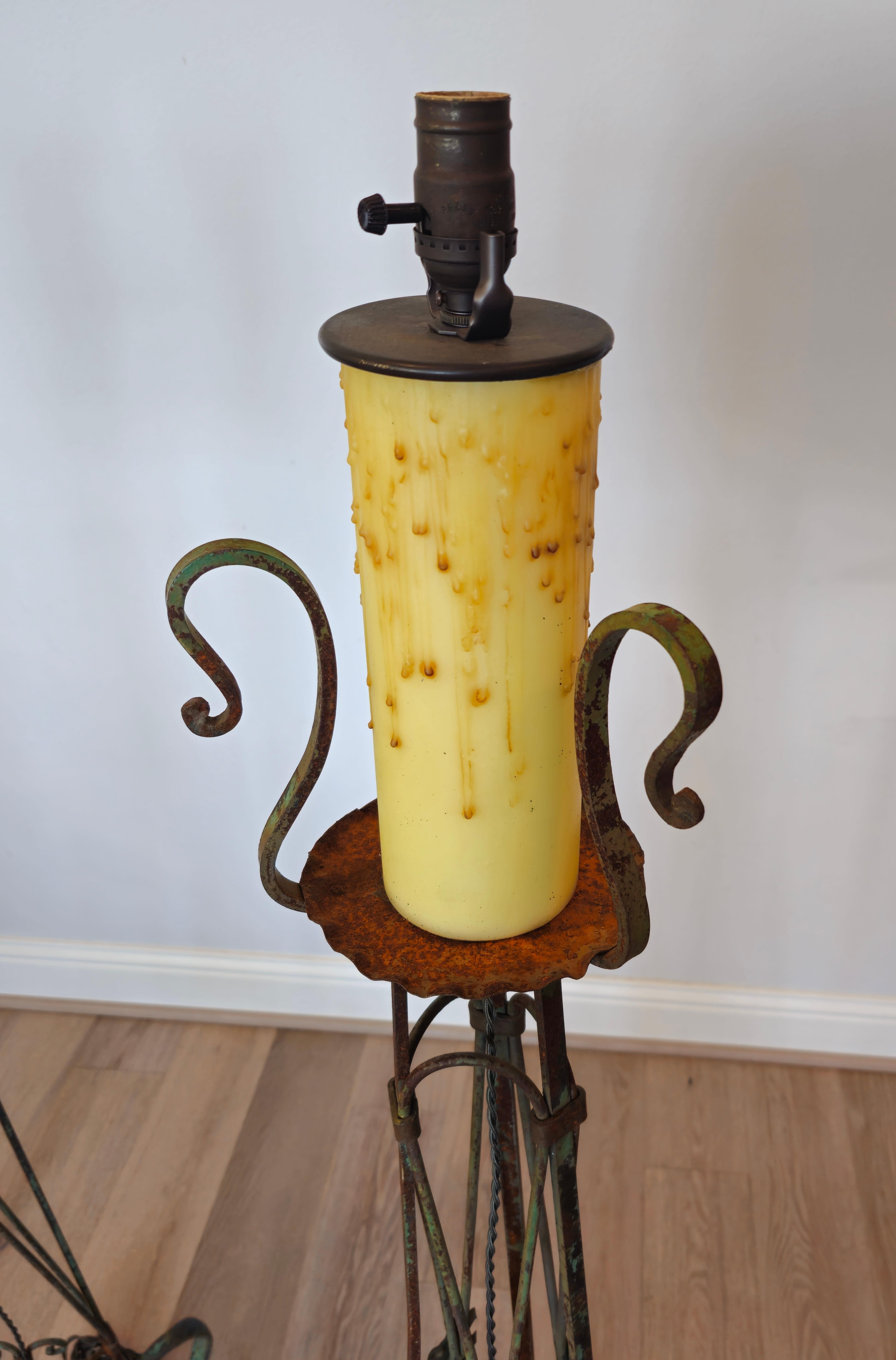 Neoclassical Style Iron Faux Candle Torchiere Floor Lamp Pair For Sale 4