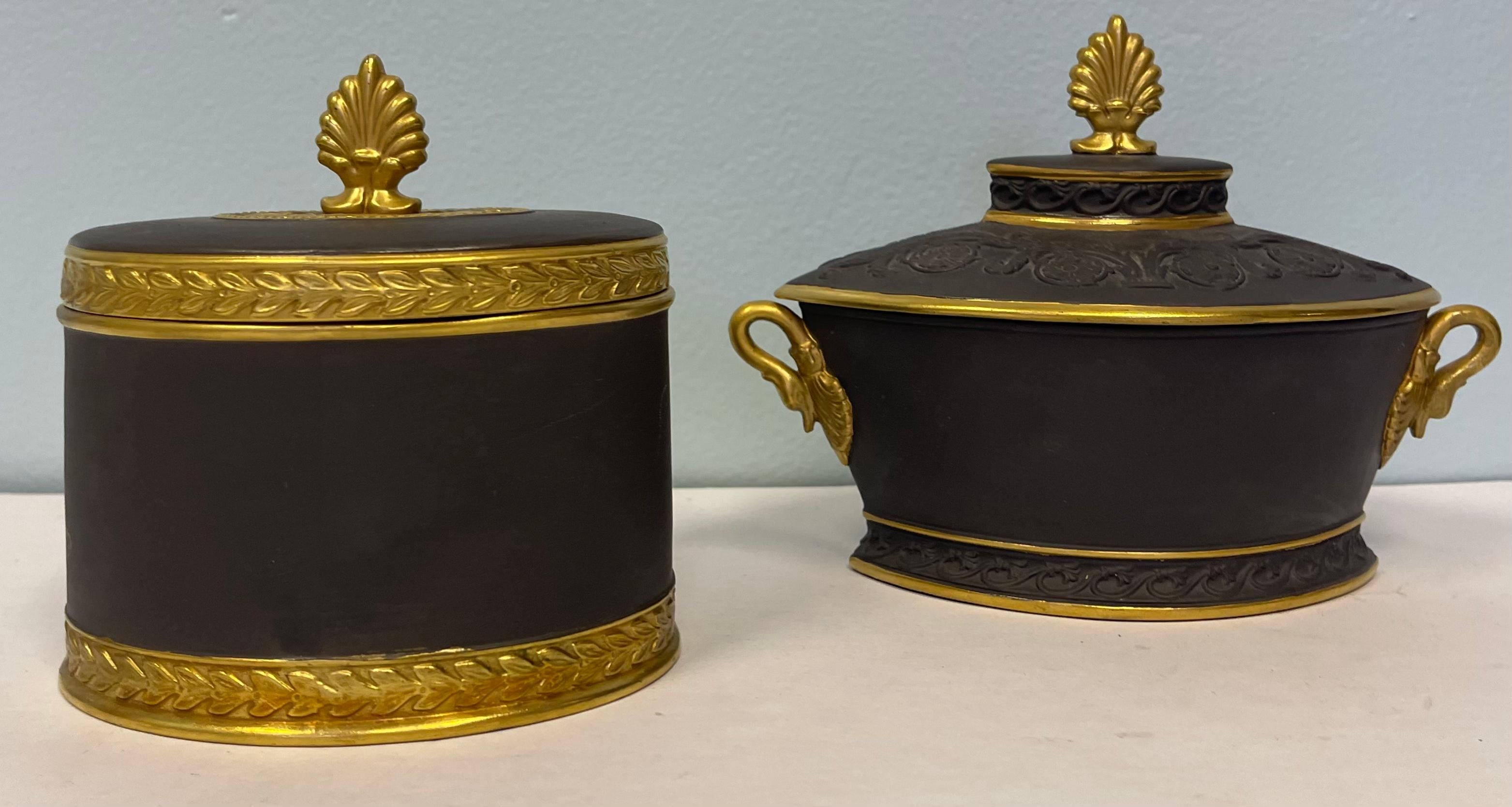 20th Century Neoclassical Style Italian Black Basalt Jars by Mottahedeh, Set of 2