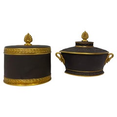 Neoclassical Style Italian Black Basalt Jars by Mottahedeh, Set of 2