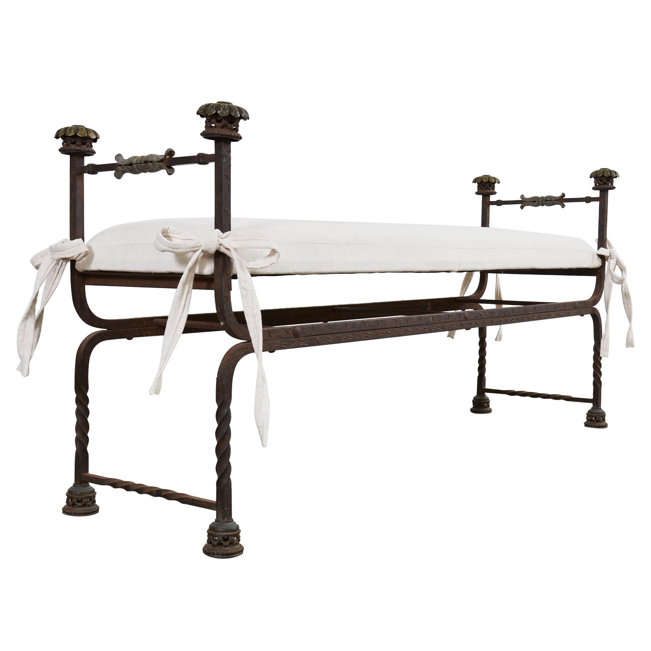 Neoclassical Style Italian Bronze Iron Backless Garden Bench Seat