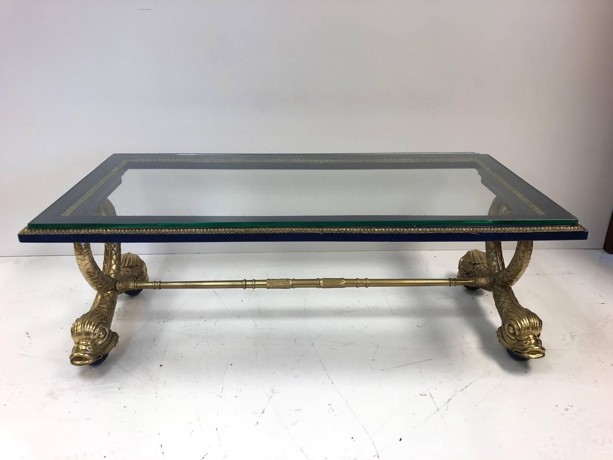 Mid-20th Century Neoclassical Style Italian Carved Wood Dolphin Coffee Table