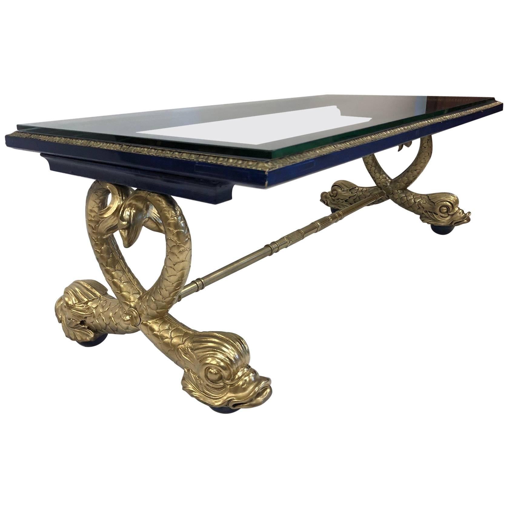 Neoclassical Style Italian Carved Wood Dolphin Coffee Table