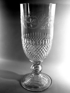 Neoclassical Style Italian Chalice-Shaped Vase in Ground and Diamond Crystal