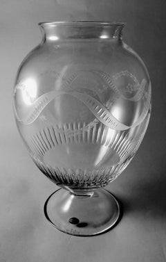 Neoclassical Style Italian Crystal Vase With Festoon Engravings