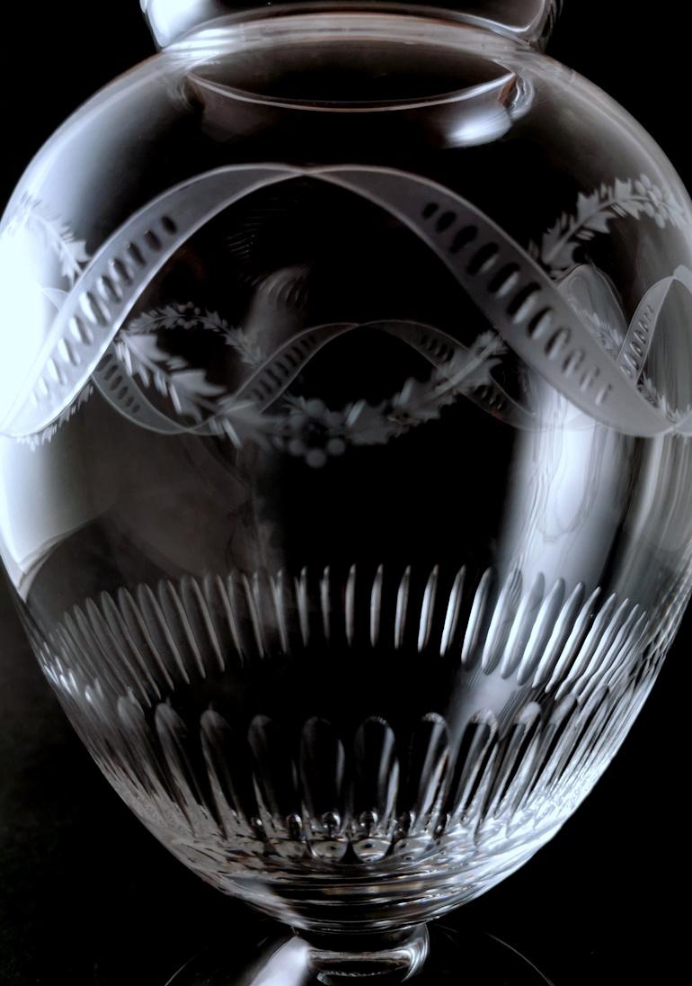 Neoclassical Style Italian Crystal Vase With Festoon Engravings For Sale 4