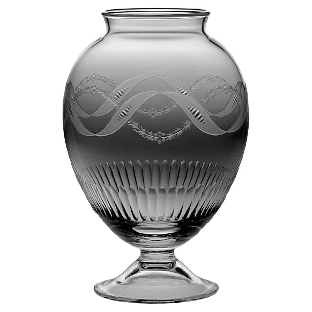 Neoclassical Style Italian Crystal Vase With Festoon Engravings For Sale