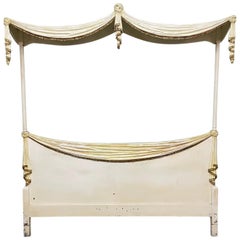 Vintage Neoclassical Style Italian Hand Carved Draped Headboard