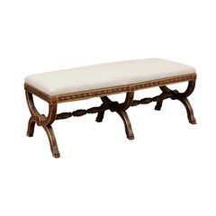 Neoclassical Style Italian Painted & Parcel Gilt Long Bench, circa 1890