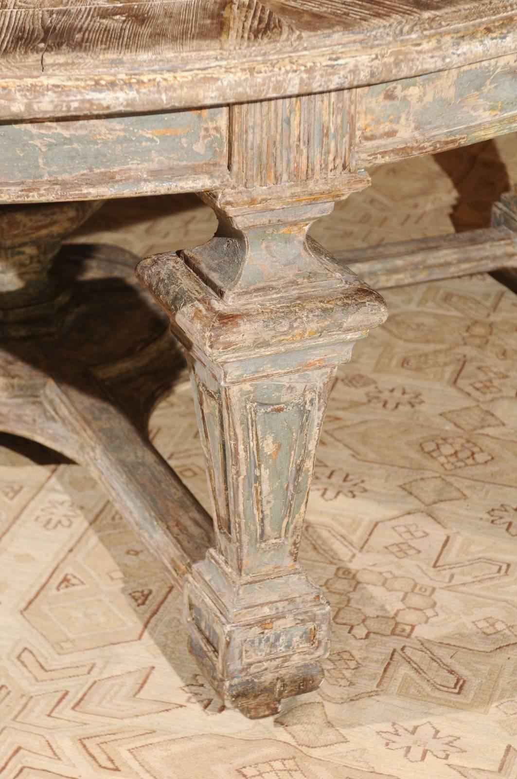 Neoclassical Style Italian Painted Round Dining Table with Column Legs and Inlay 4