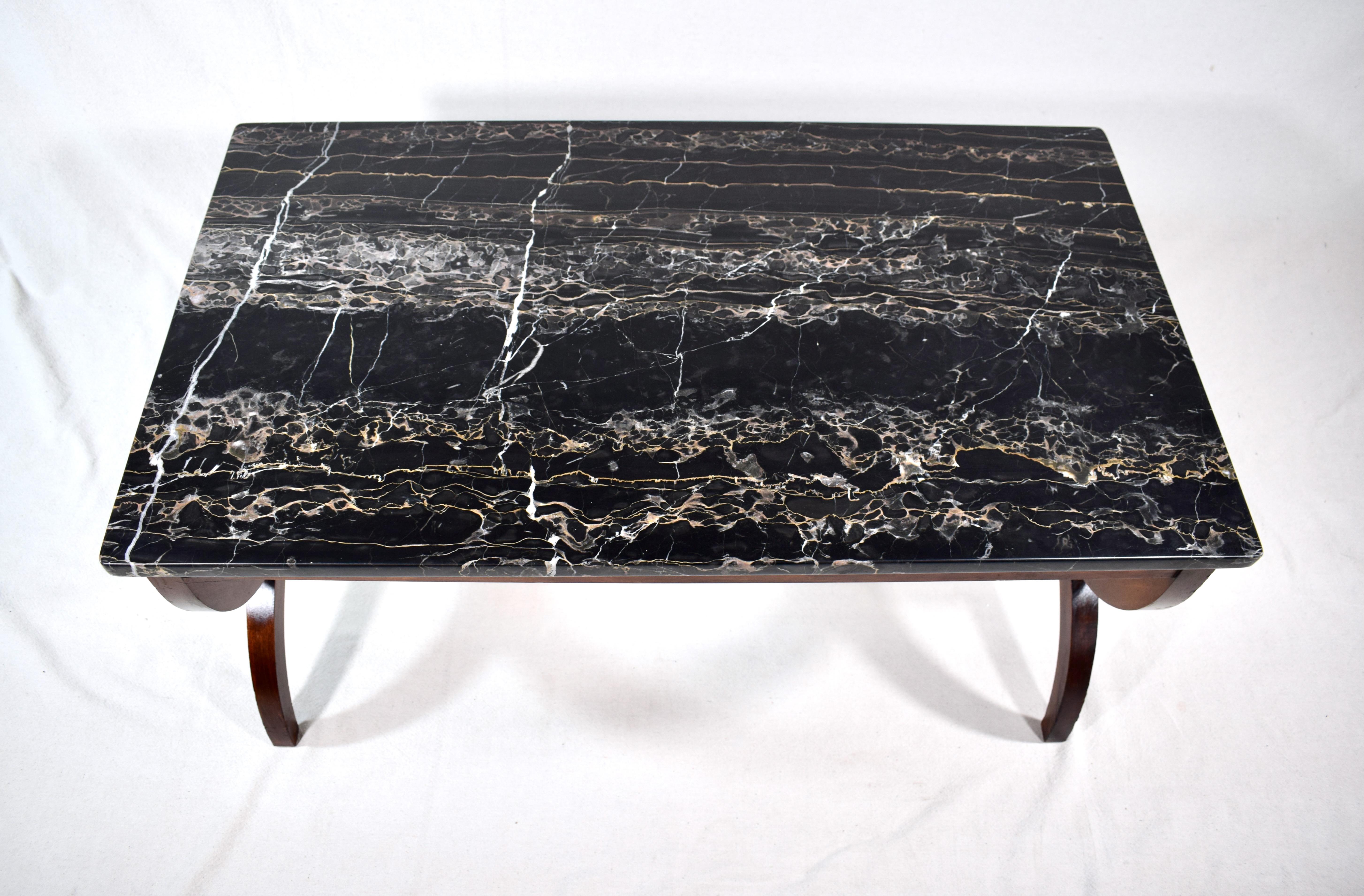 20th Century Neoclassical Style Italian Portoro Black Marble Curule Cocktail Table For Sale
