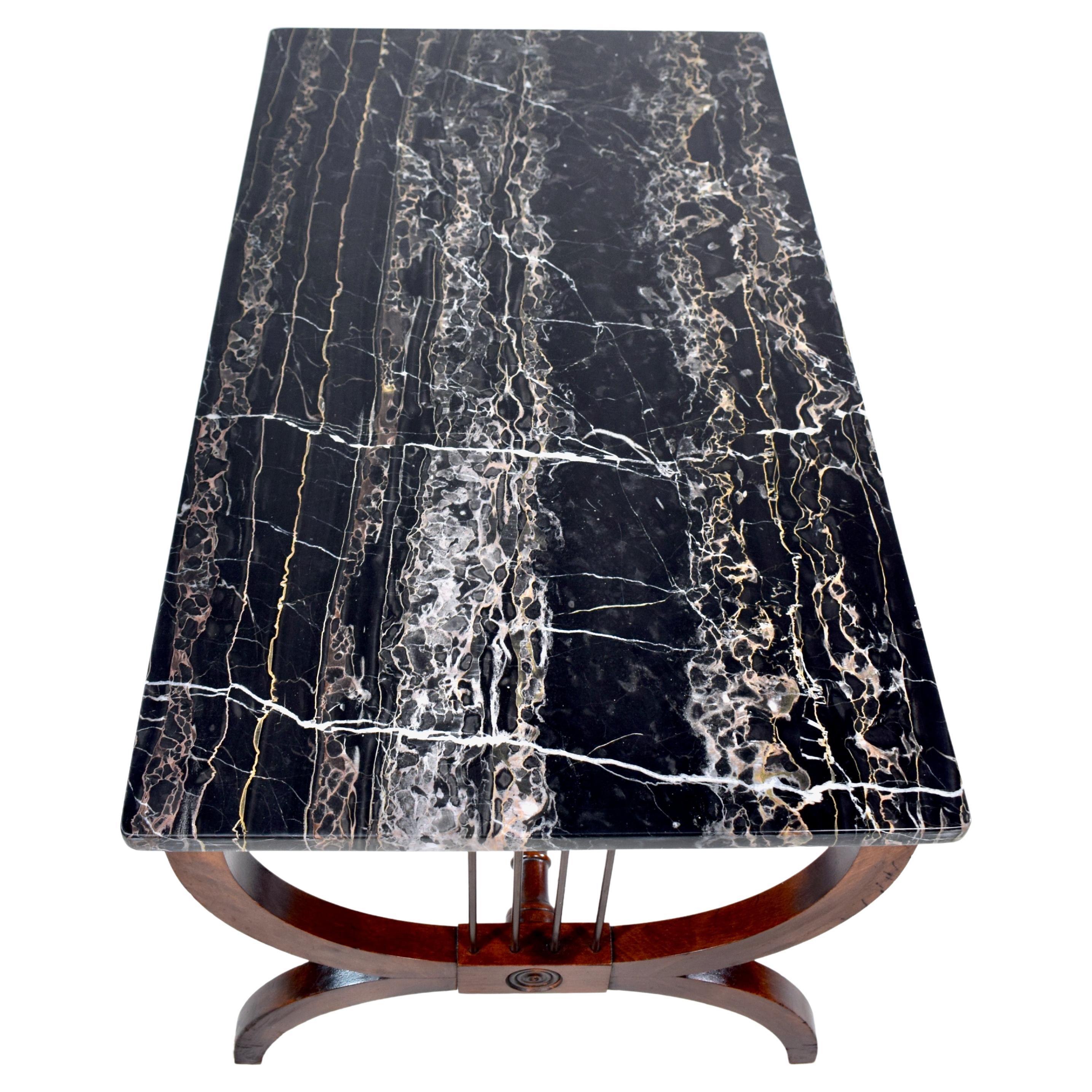 Neoclassical Style Italian Portoro Black Marble Curule Cocktail Table For Sale
