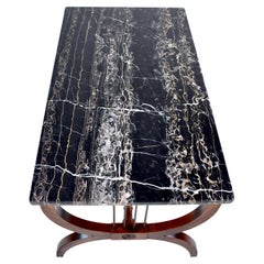 Antique Neoclassical Style Italian Portoro Black Marble Curule Cocktail Table