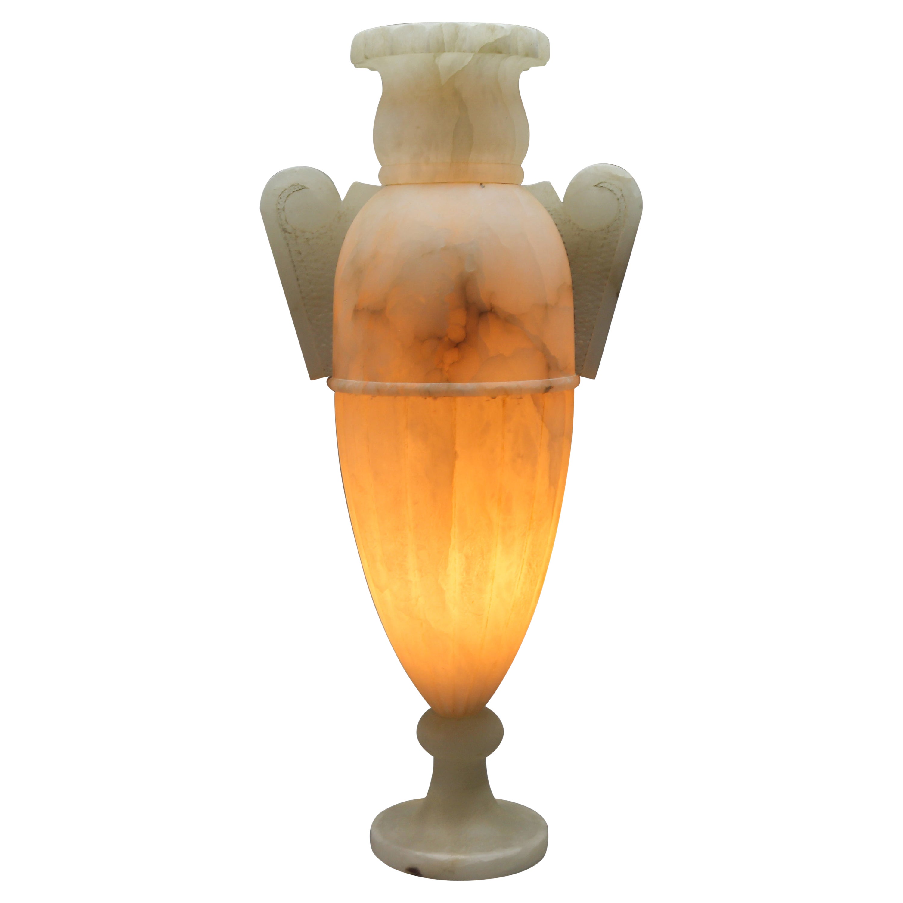 Lampada da tavolo a forma di Amphora in stile neoclassico di colore avorio in alabastro