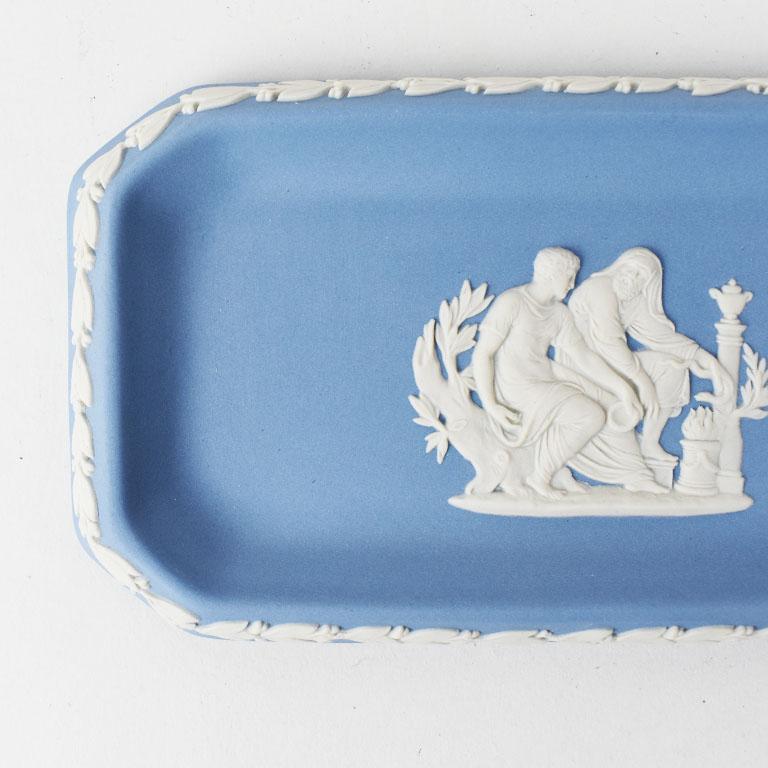 Georgian Neoclassical Style Jasperware Rectangular Wedgwood Blue Jewelry Dish, England