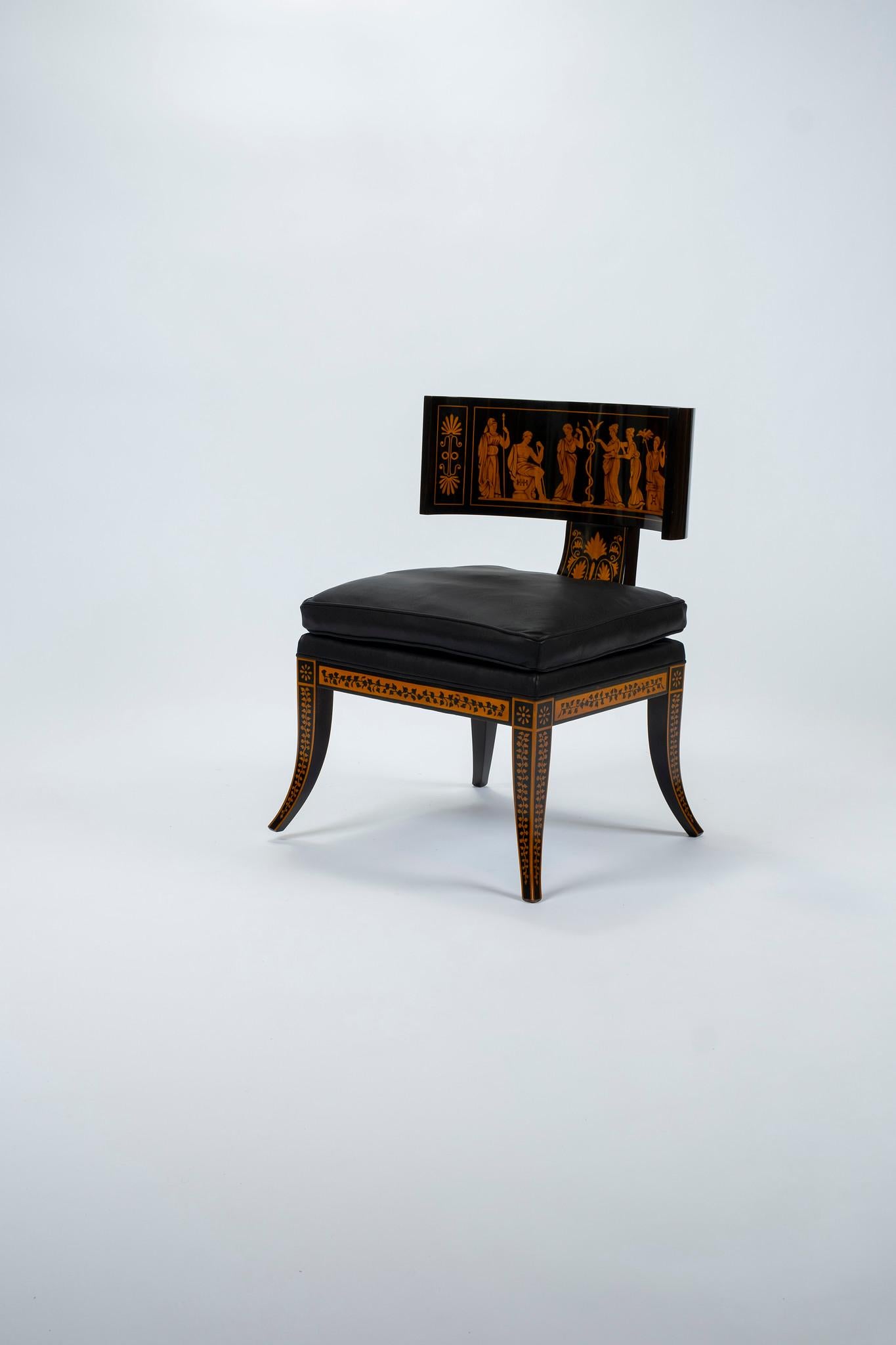 Inlay Neoclassical Style Klismos Leather Chair