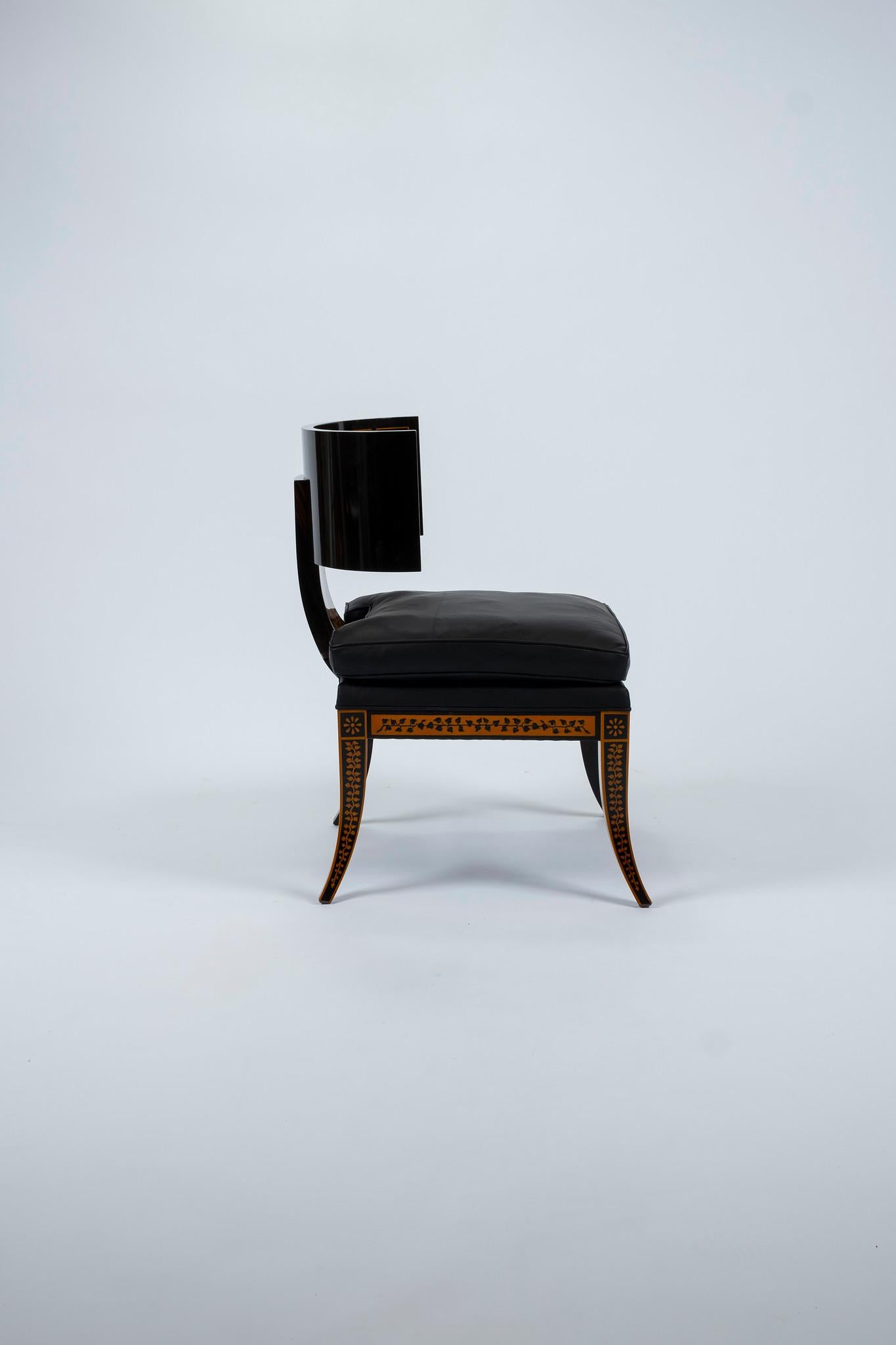Ebony Neoclassical Style Klismos Leather Chair