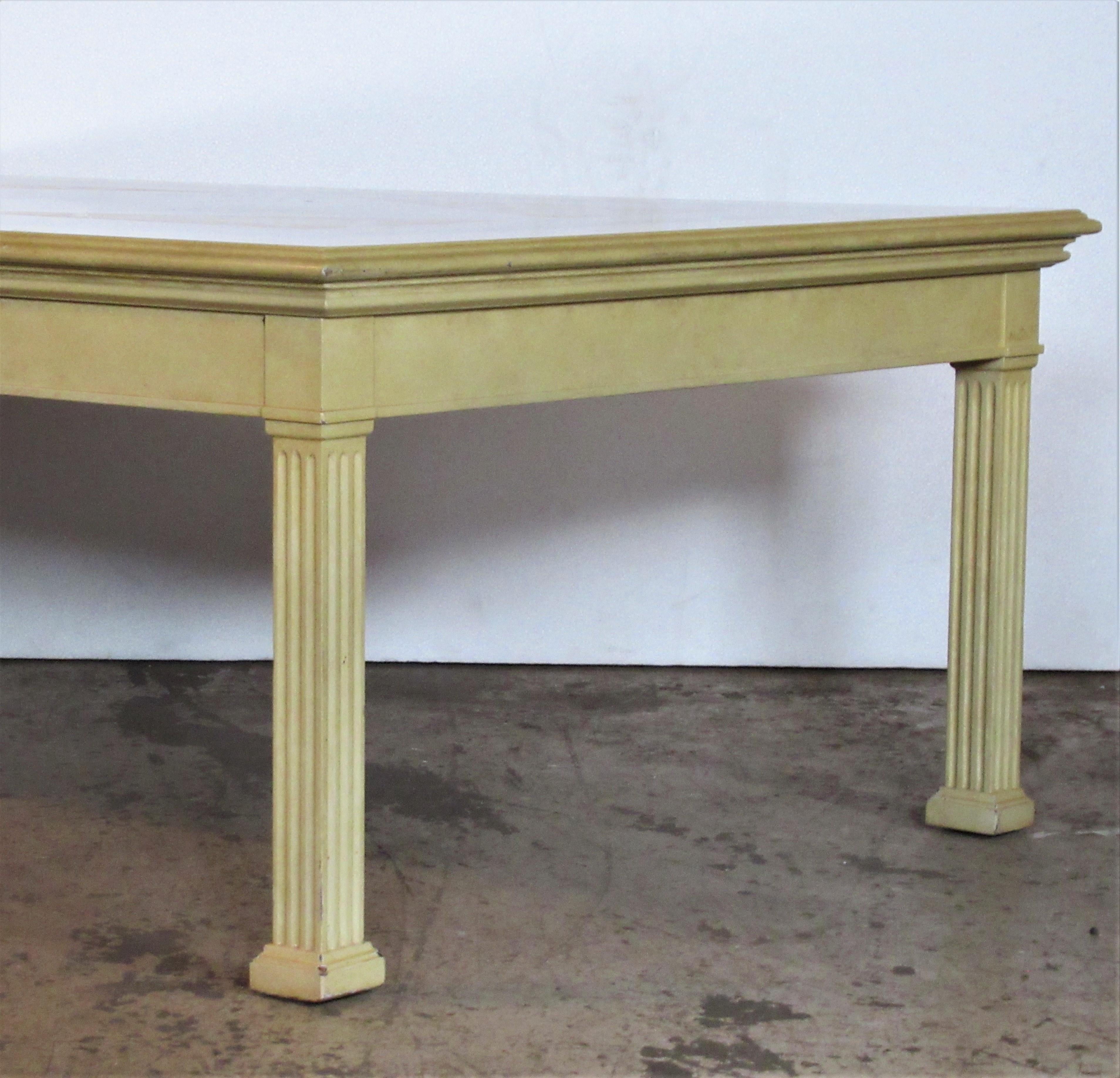 Neoclassical Style Lacquer Coffee Table with Faux Malachite Marble Top In Good Condition In Rochester, NY