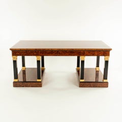 Neoclassical Style Lacquered Burl Wood Desk