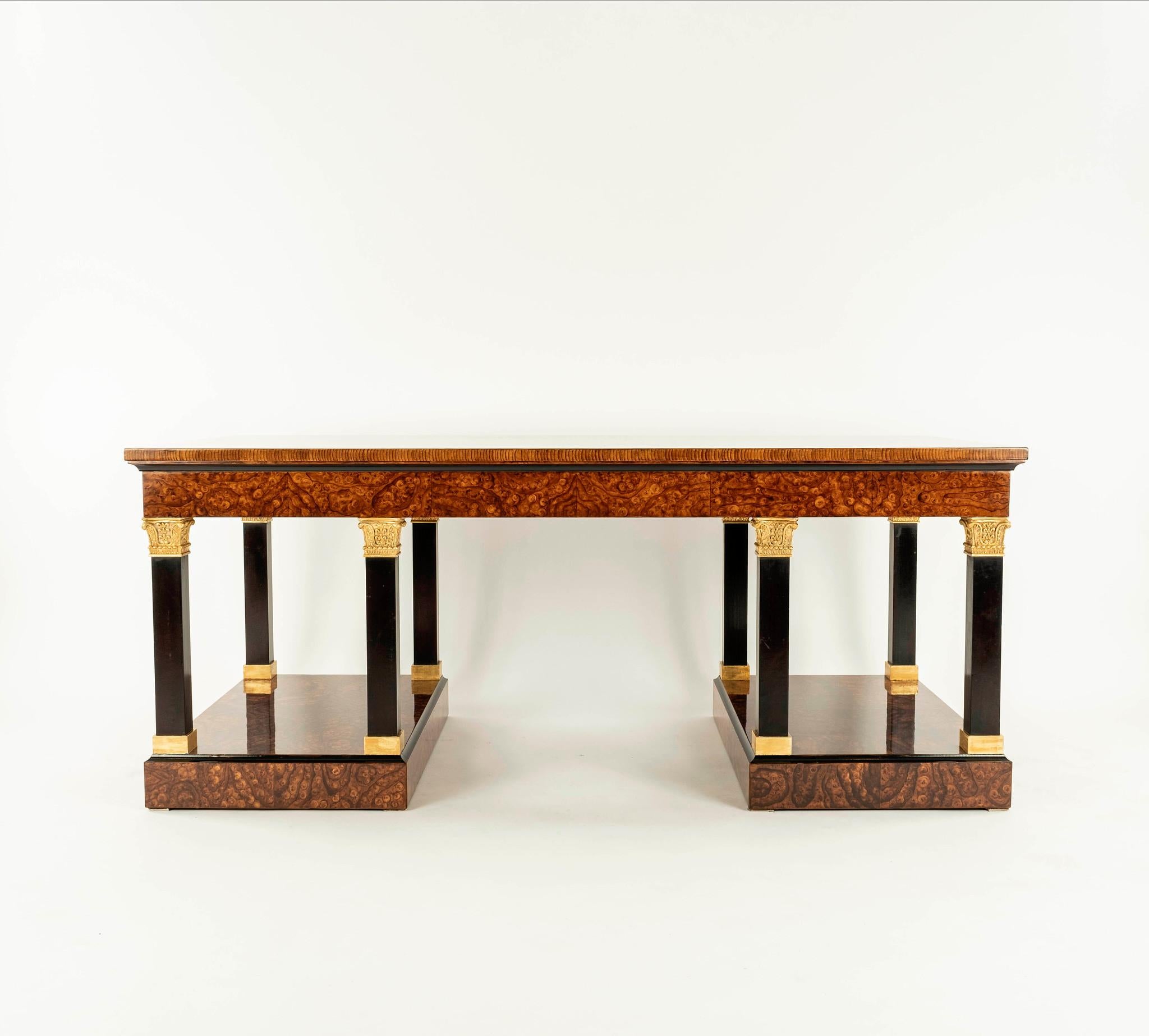 20th Century Neoclassical Style Lacquered Burl Wood Desk For Sale