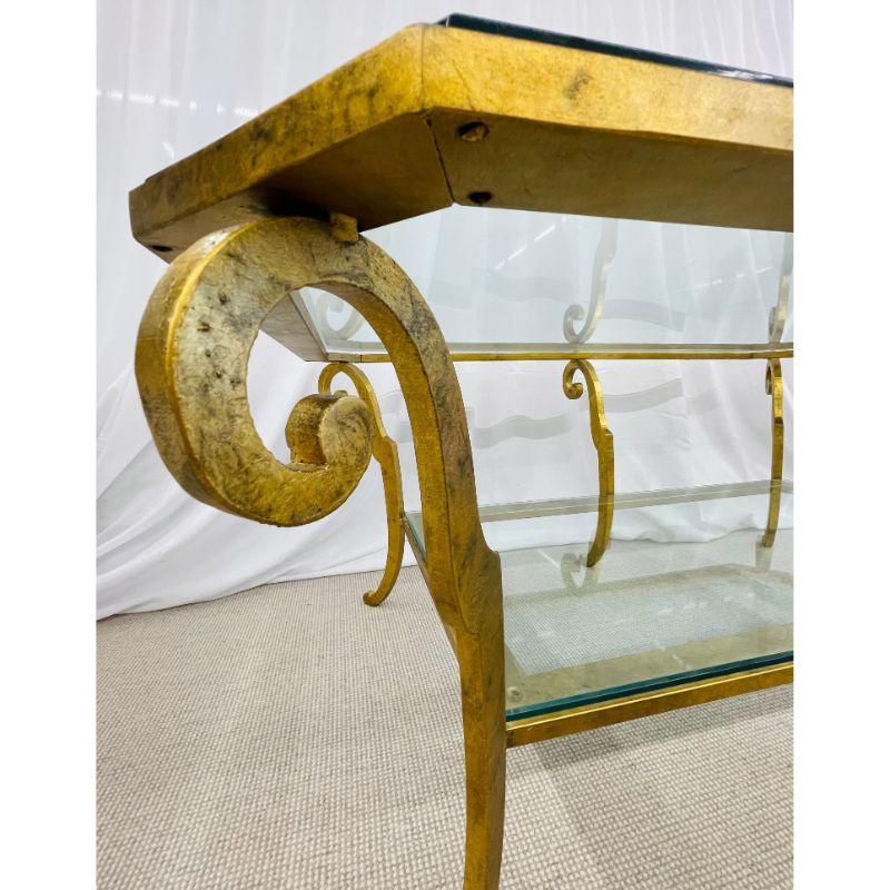 Neoclassical Style Large Gilt Metal Frame Coffee Table, Glass Top, French For Sale 8