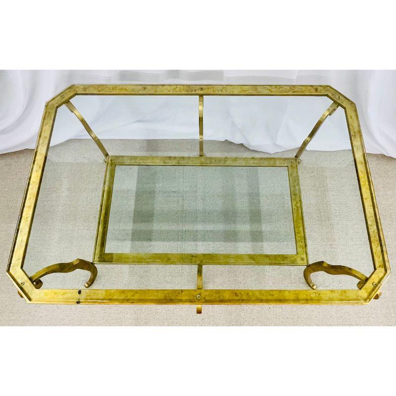 Neoclassical Style Large Gilt Metal Frame Coffee Table, Glass Top, French For Sale 3