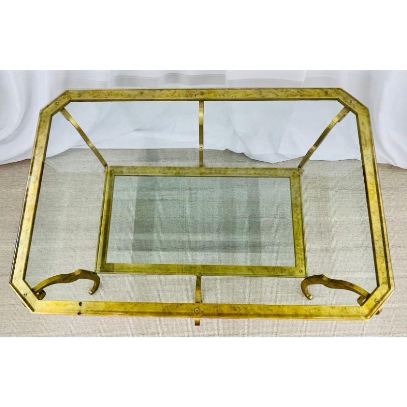 Neoclassical Style Large Gilt Metal Frame Coffee Table, Glass Top, French For Sale 4