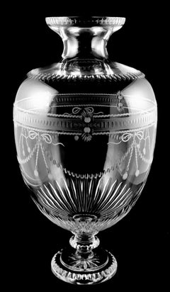 Neoclassical Style Large Italian Crystal Vase with 18th Century Engravings