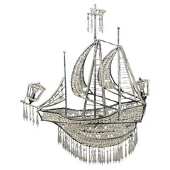 Neoclassical Style, Large Sail Boat Chandelier, Iron, Crystal, 2000s