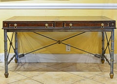 Neoclassical Style Leather Desk on Arrow Metal Base by Maitland Smith