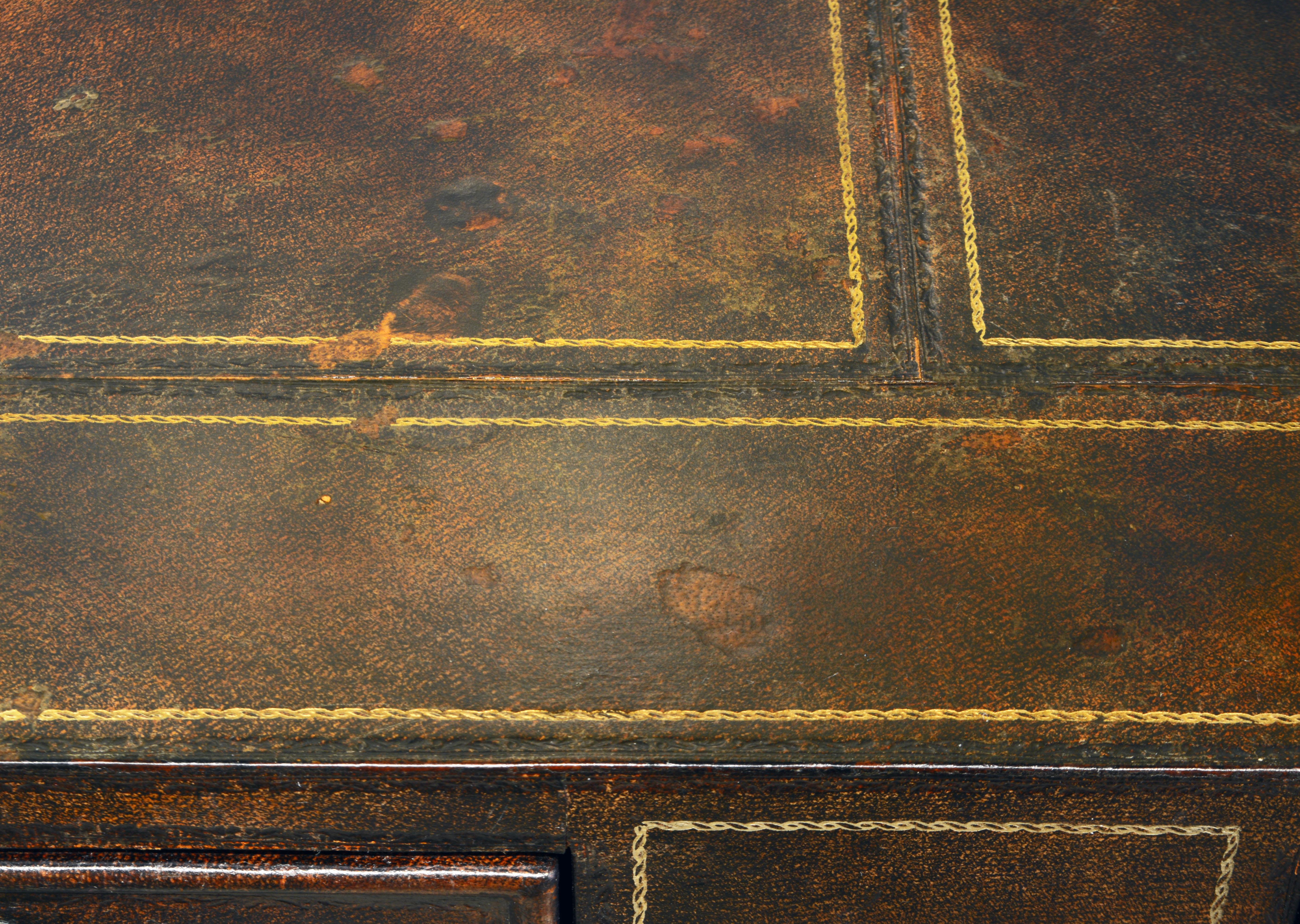 Neoclassical Style Leather Lined Desk on Arrow Metal Base by Maitland Smith 1