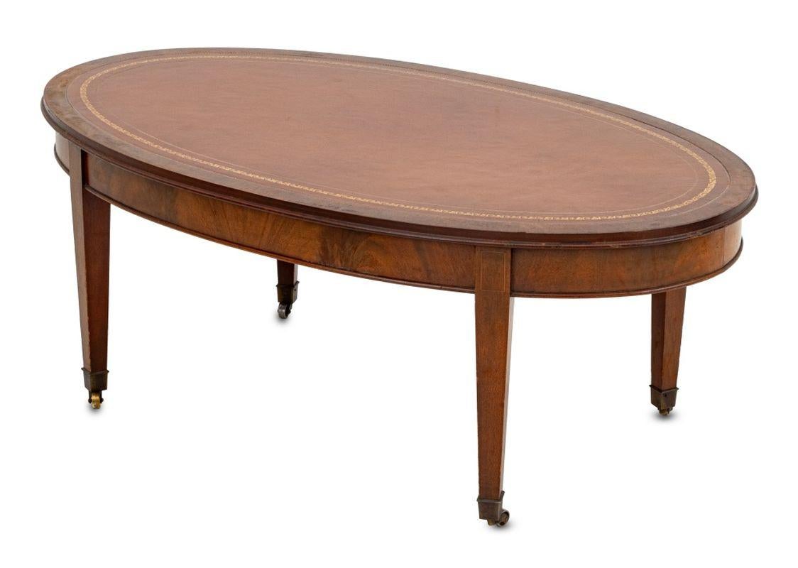 Neoclassical Style Gilt-Tooled Leather Top Mahogany Low Table, 