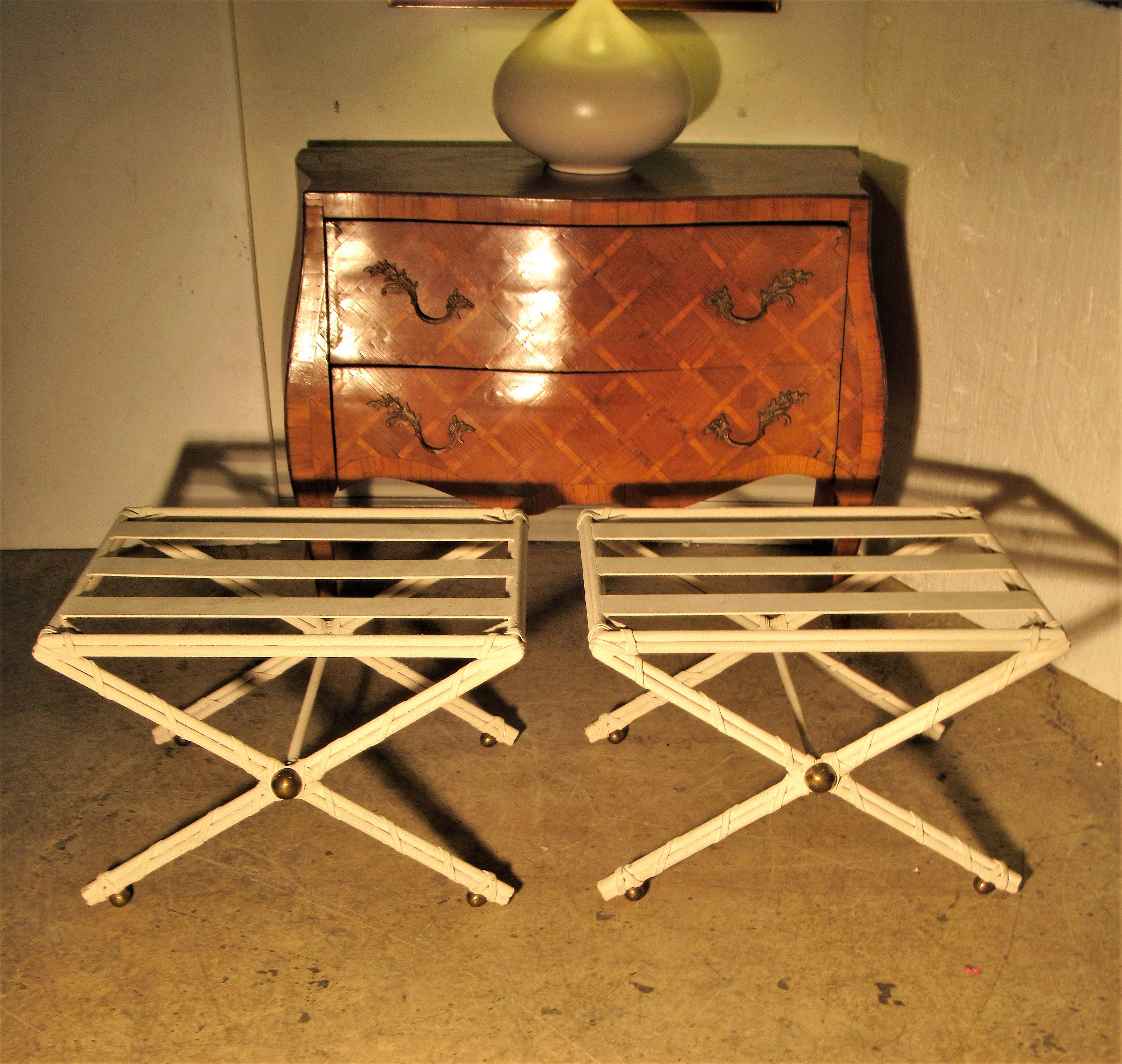 Neoclassical style Leather Wrapped Iron X-Base Stools 5
