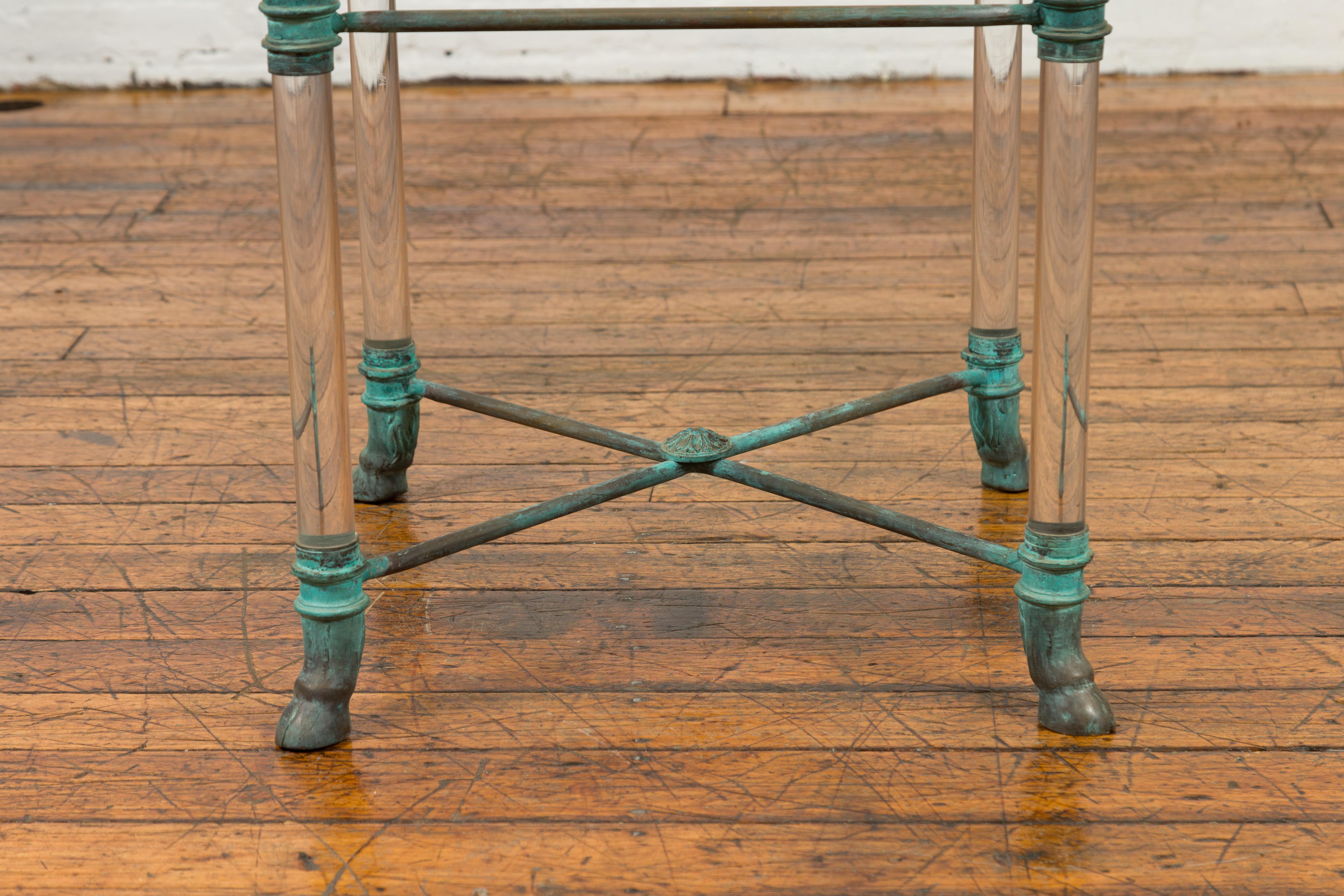 Neoclassical Style Lucite and Verde Bronze Coffee Table Base with Rams Heads For Sale 7