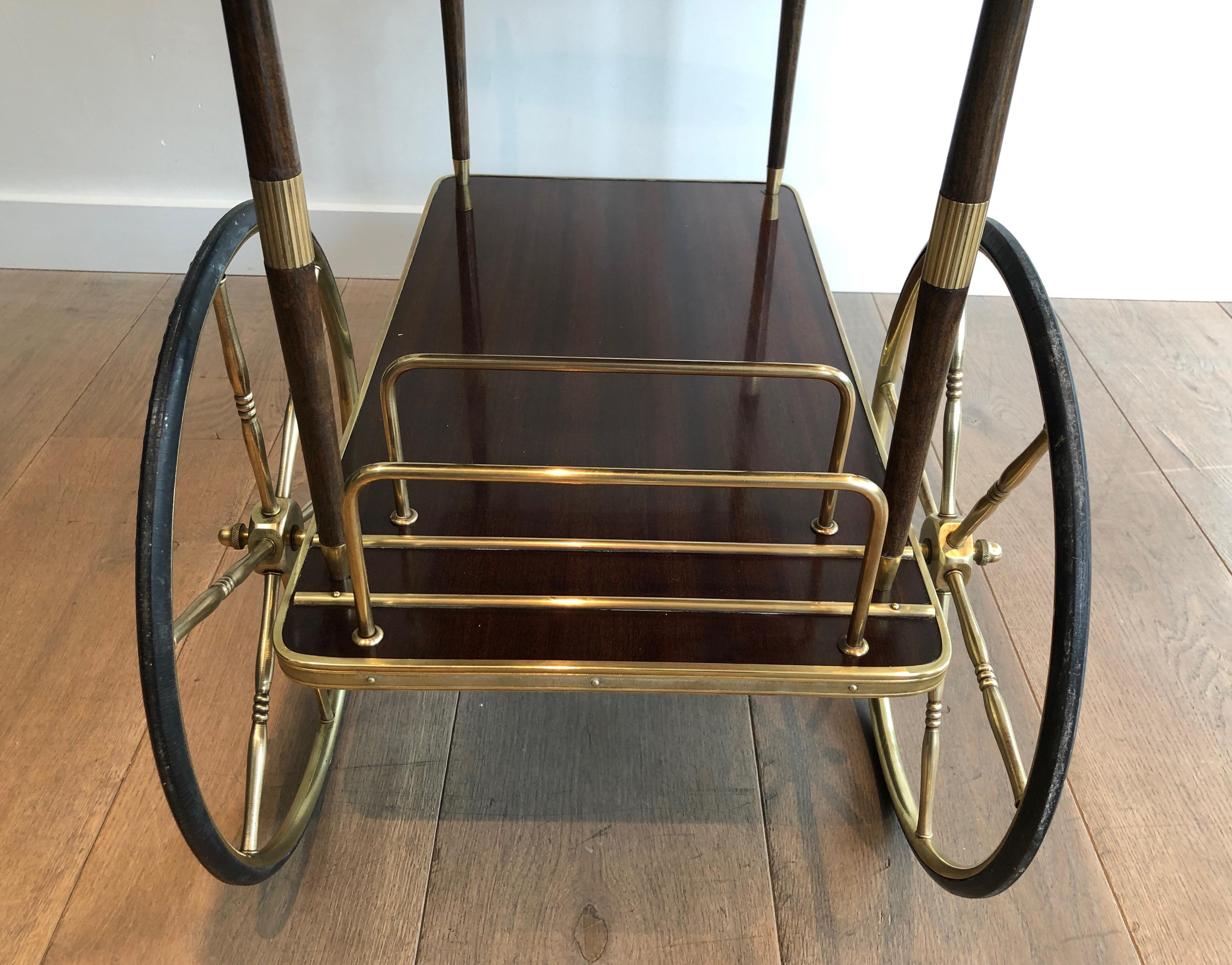 Neoclassical Style Mahogany and Brass Bar Cart in the Style of Maison Jansen For Sale 3