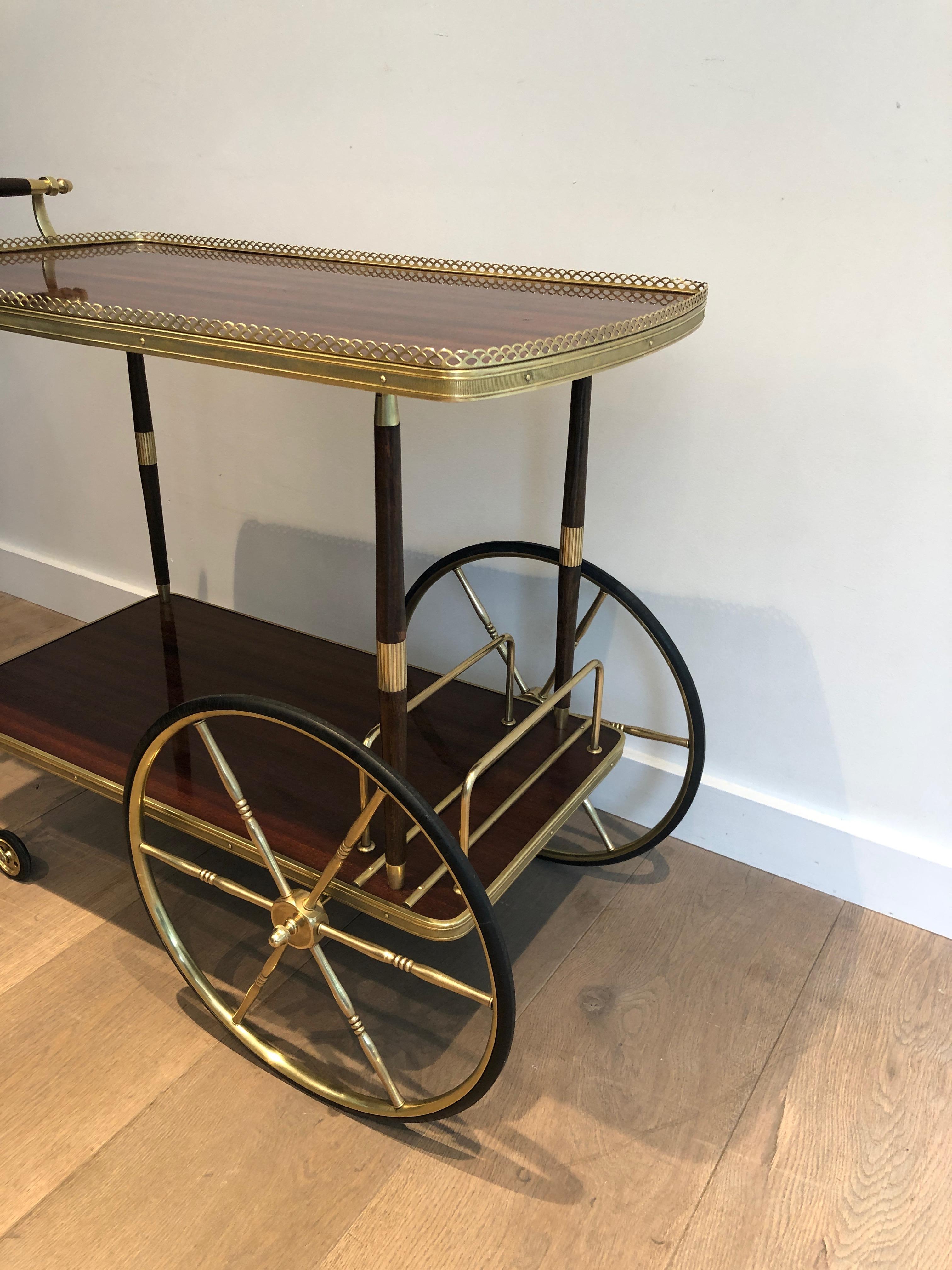 Neoclassical Style Wood and Brass Bar Cart in the Style of Maison Jansen For Sale 10
