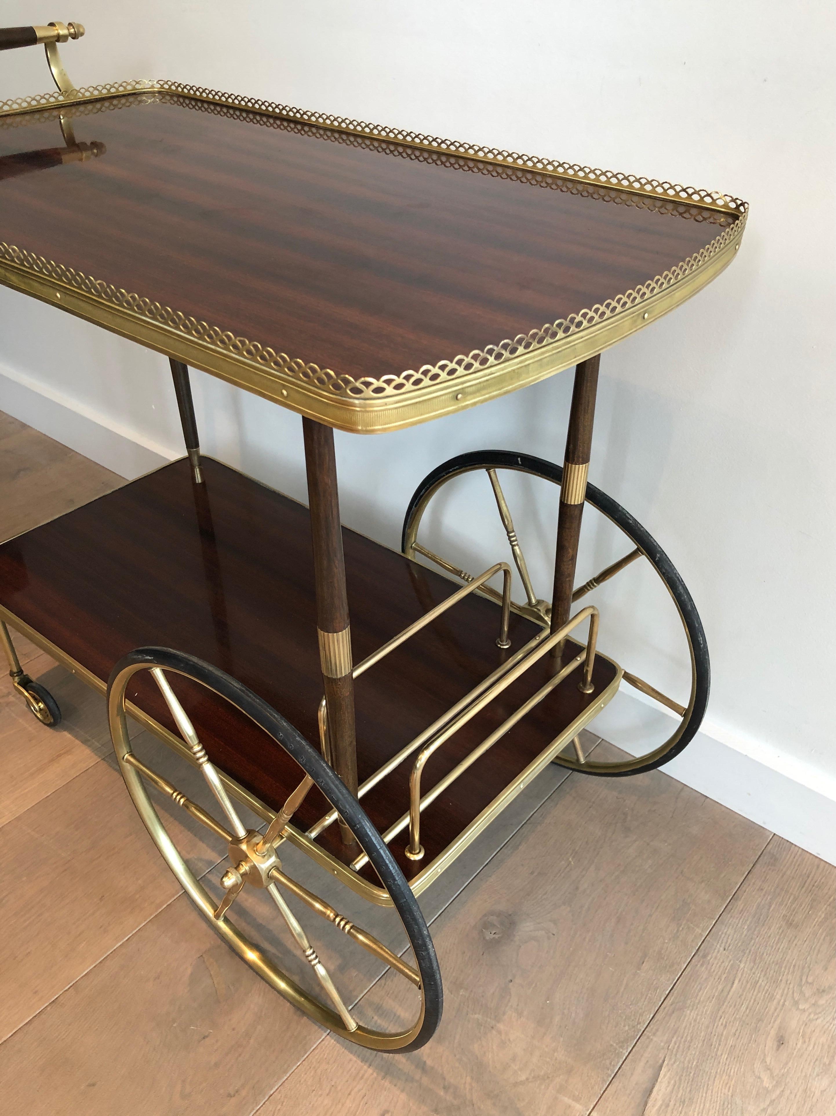 Neoclassical Style Mahogany and Brass Bar Cart in the Style of Maison Jansen In Good Condition For Sale In Marcq-en-Barœul, Hauts-de-France